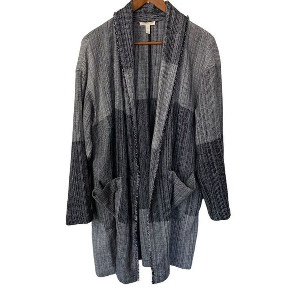Eileen Fisher Woman Organic‎ Cotton Hazy Block Long Line Lightweight Coat, OS - Picture 2 of 11